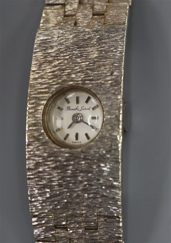 A ladys 9ct white gold Bueche-Girod bracelet watch, 17.2cm approx.